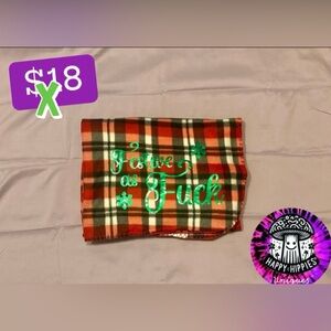 Plaid Festive 50 x 60 throw blanket with Green Text